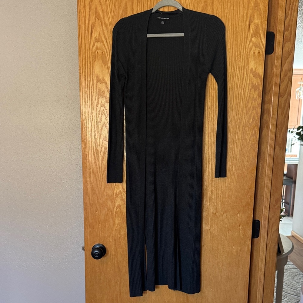 Cable & Gauge Black Long Ribbed Open-Front Cardigan